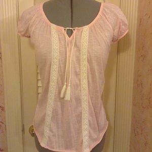 Light Pink Cotton Blouse with Lace Trim